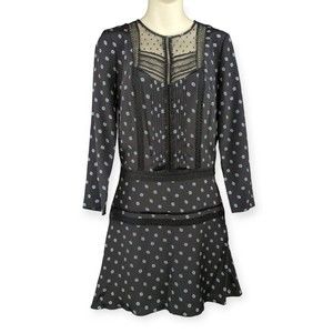 Veronica Beard Jasmine Mini Dress Lace Silk Victorian Drop Waist Black Floral 4